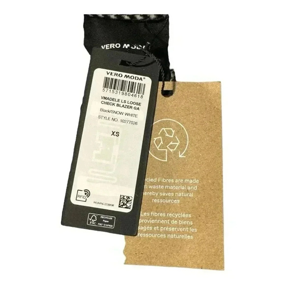 NEW Vero Moda Women's XS Harper LS Loose Houndstooth Blazer Black/White Long NWT - Picture 7 of 9